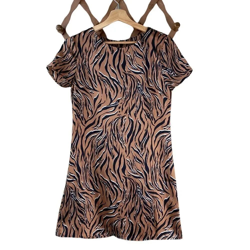 Line and dot mini zebra print dress